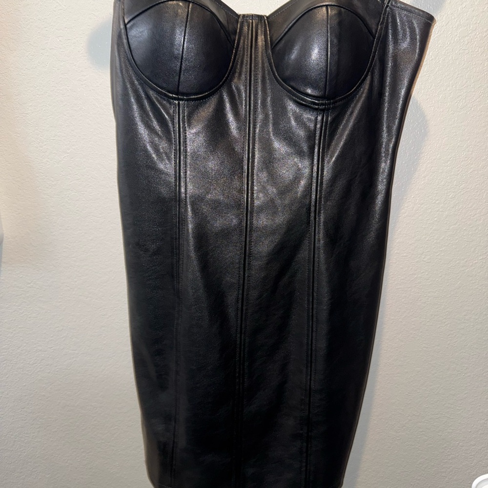 Black Faux Leather Bustier Dress